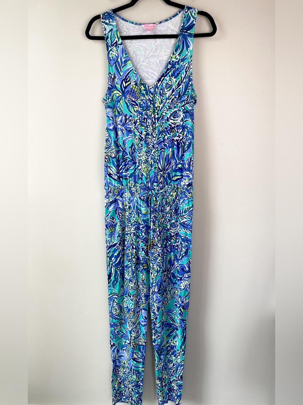Lilly Pulitzer Womens Paulina Jumpsuit S Sneak a Beak Blue Green Floral Tropical
